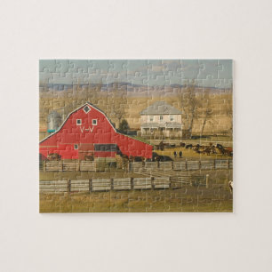 Canada, Alberta, Pincher Creek: Red Barn & Ranch Jigsaw Puzzle