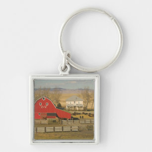Canada, Alberta, Pincher Creek: Red Barn & Ranch Keychain