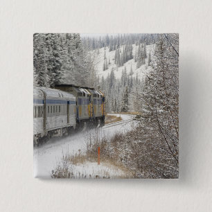 Canada, Alberta. VIA Rail Snow Train between 2 Inch Square Button