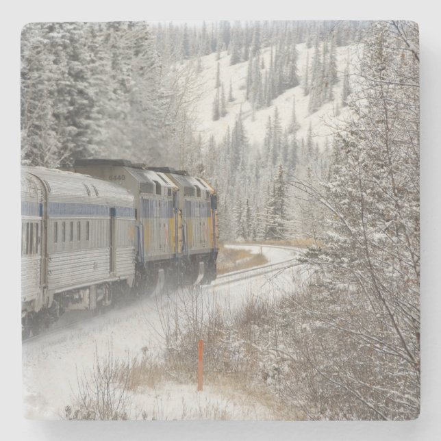 Canada, Alberta. VIA Rail Snow Train between Stone Coaster (Front)