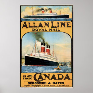 CANADA ALLAN LINE Steamship Vintage Travel Poster