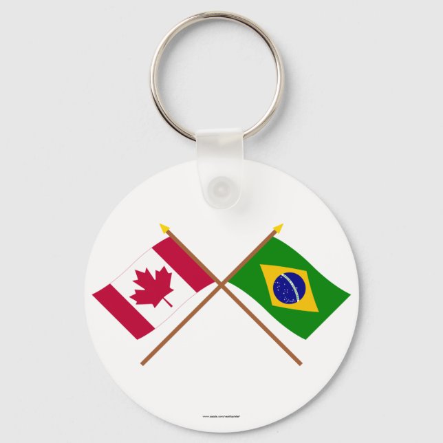 Canada and Brazil Crossed Flags Keychain (Front)
