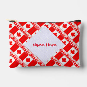 Canada and Canadian Flag Tiled Red Personalization Accessory Pouch