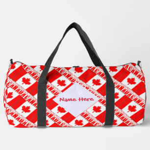 Canada and Canadian Flag Tiled Red Personalization Duffle Bag