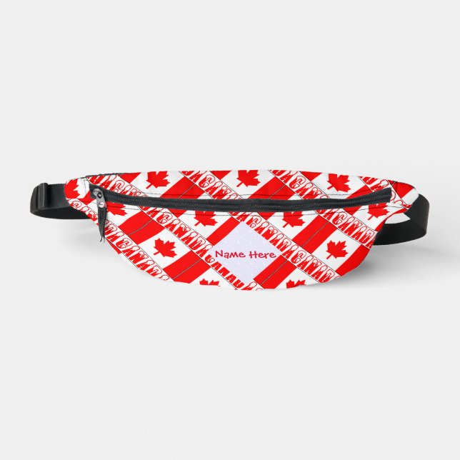 Canada and Canadian Flag Tiled Red Personalization Fanny Pack (Front)