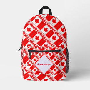 Canada and Canadian Flag Tiled Red Personalization Printed Backpack