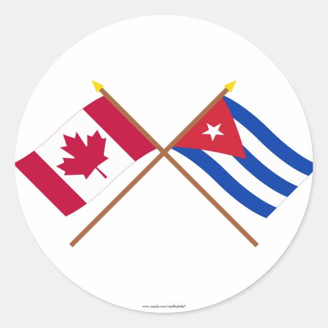 Canada and Cuba Crossed Flags Classic Round Sticker (Front)