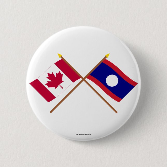 Canada and Laos Crossed Flags 2 Inch Round Button (Front)