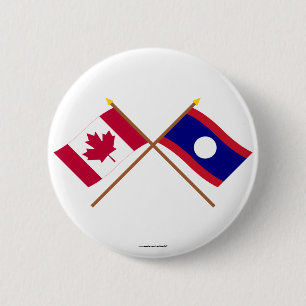 Canada and Laos Crossed Flags 2 Inch Round Button