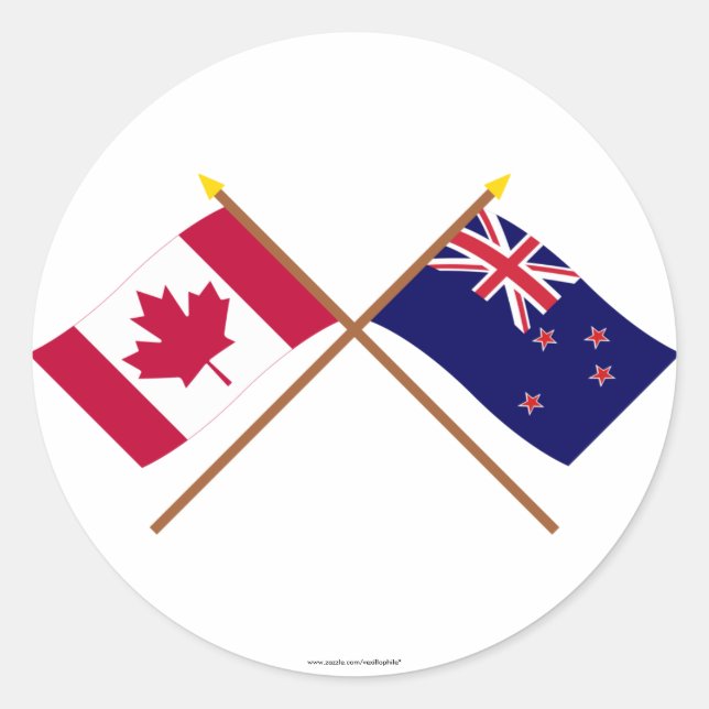 Canada and New Zealand Crossed Flags Classic Round Sticker (Front)
