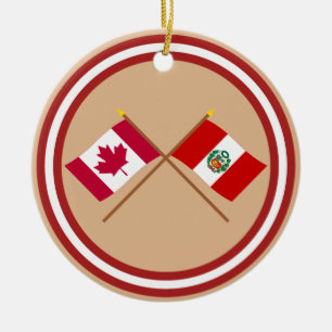 Canada and Peru Crossed Flags Ceramic Ornament
