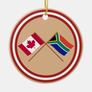 Canada and South Africa Crossed Flags Ceramic Ornament