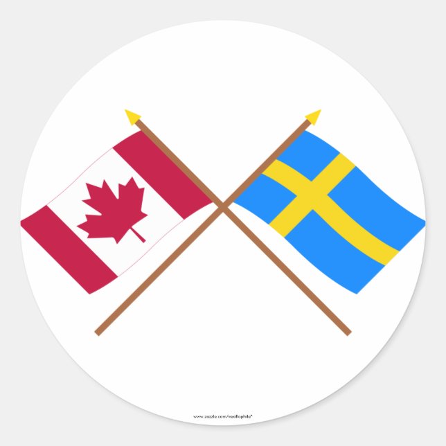 Canada and Sweden Crossed Flags Classic Round Sticker (Front)