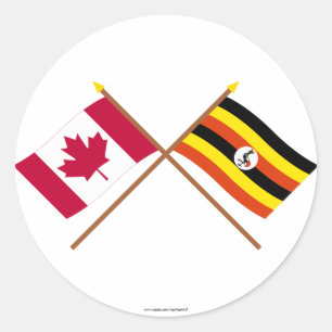 Canada and Uganda Crossed Flags Classic Round Sticker