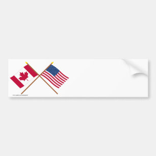 Canada and United States Crossed Flags Bumper Sticker
