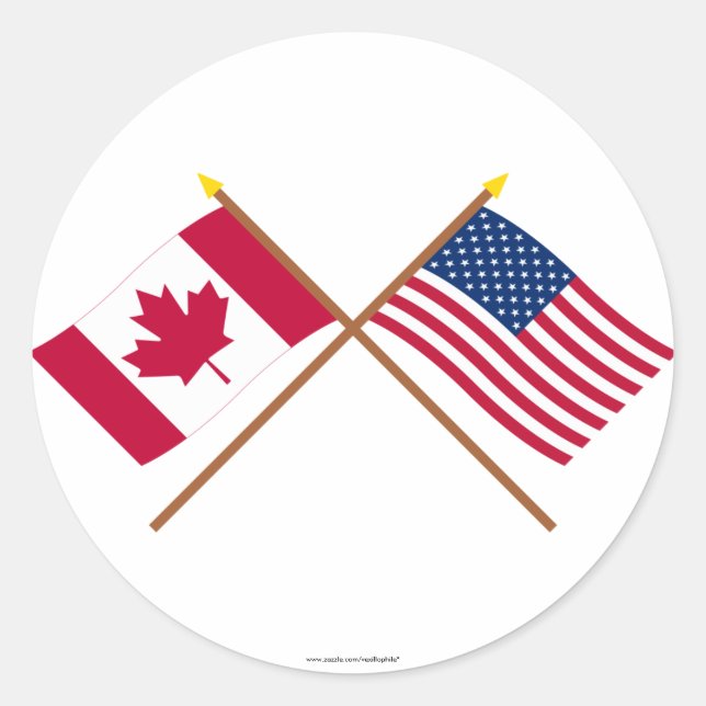 Canada and United States Crossed Flags Classic Round Sticker (Front)