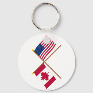 Canada and United States Crossed Flags Keychain