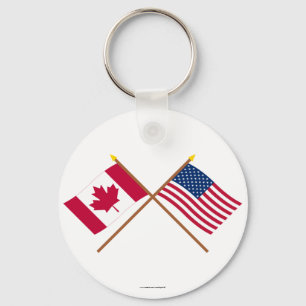 Canada and United States Crossed Flags Keychain
