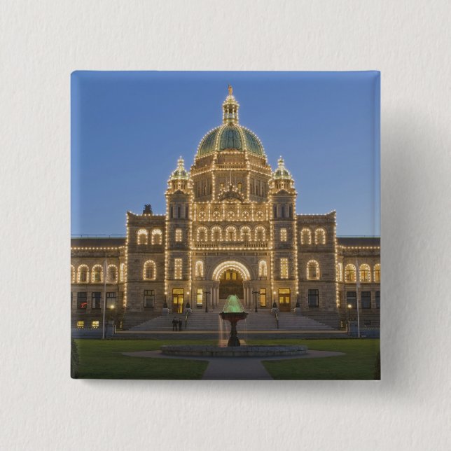 Canada, BC, Victoria, BC Legislature Building at 2 Inch Square Button (Front)