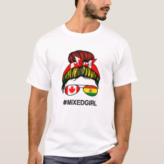 Canada Bolivia Flag Canadian Bolivian Messy Bun T-Shirt