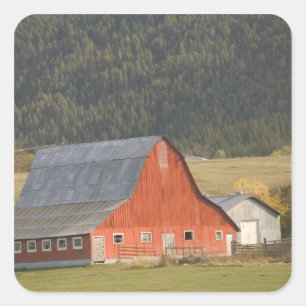 CANADA, British Columbia, Enderby. Red Barn / Square Sticker
