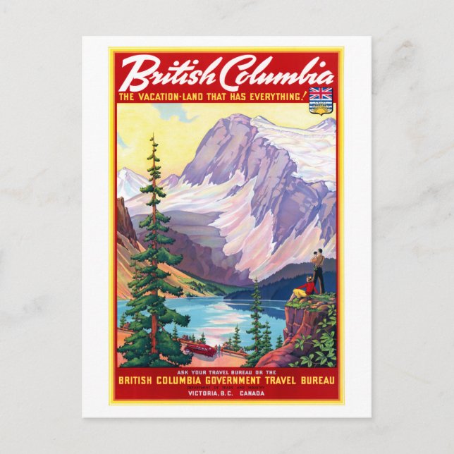 Canada British Columbia Vintage Poster Restored Postcard (Front)
