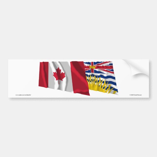 Canada & British Columbia Waving Flags Bumper Sticker (Front)