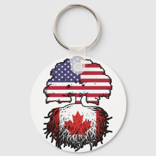Canada Canadian American USA Tree Roots Flag Keychain