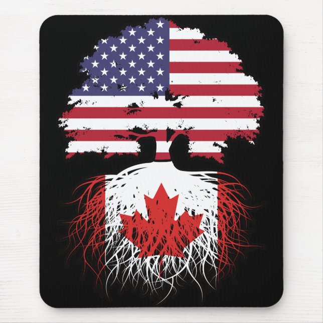 Canada Canadian American USA Tree Roots Flag Mouse Pad (Front)