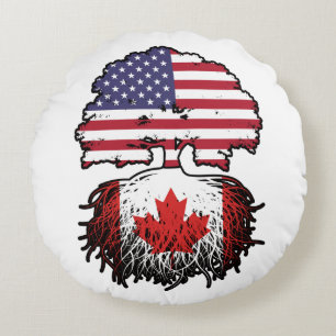 Canada Canadian American USA Tree Roots Flag Round Pillow