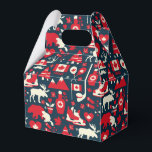Canada Canadian Christmas Winter Moose Pattern Favor Box<br><div class="desc">Canada Canadian Christmas Winter Moose Pattern Favour Box. Beautiful red and white winter Canadian elements against a navy blue background. Accented with a moose,  christmas trees,  Canada flag,  maple leaf,  and ice skates. Perfect for xmas and the holidays.</div>