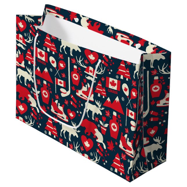 Canada Canadian Christmas Winter Moose Pattern Large Gift Bag (Front Angled)