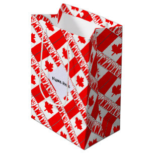 Canada Canadian Flag Tiled Snow Cap Personalized Medium Gift Bag