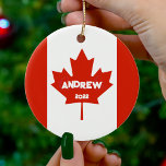Canada Christmas Ornament for Canadians<br><div class="desc">Red and white Canada Christmas ornament.  Personalize the name and year.  Unisex design appropriate for men,  women,  boys,  and girls.  Great Christmas gift for Canadians.</div>