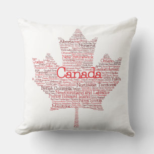 Canada Cities and Towns Maple Leaf Word Art Throw Pillow
