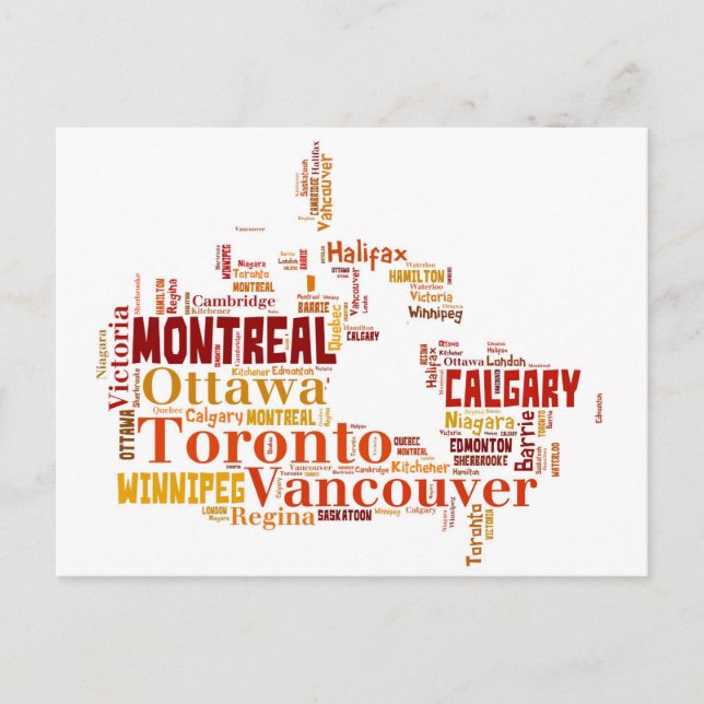 Canada Cities Word Art Postcard (Front)