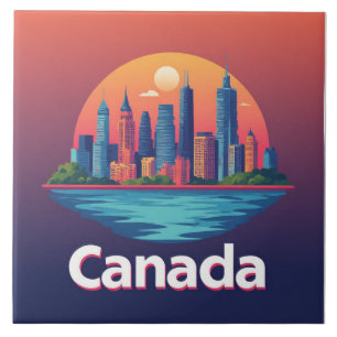 Canada City Skyline At Sunset Travel Tile