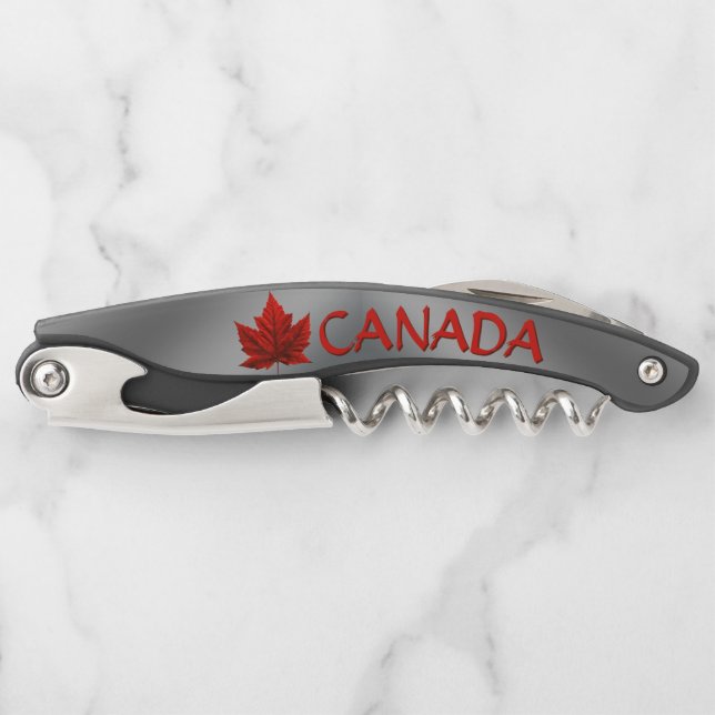 Canada Corkscrew Custom Maple Leaf Bottle Opener (Front)