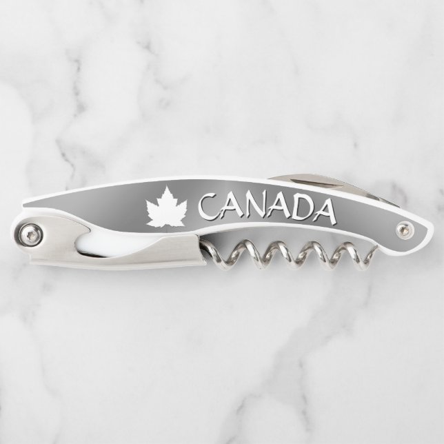 Canada Corkscrew Custom Silver Bottle Opener (Front)