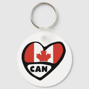 Canada Country Code Flag Heart Keyring, CAN Keychain