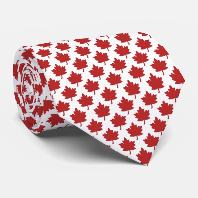 Canada Dark Red Maple Leaf White Tie (Rolled)