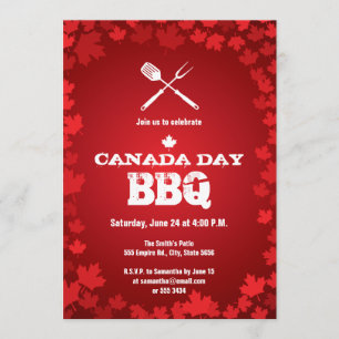 Canada Day BBQ white leaf Invitation