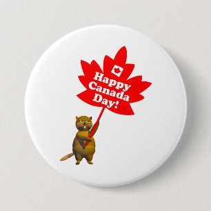 Canada Day Beaver and Maple Leaf 3 Inch Round Button