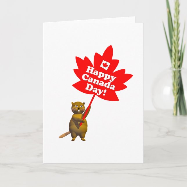 Canada Day Beaver and Maple Leaf Card (Front)