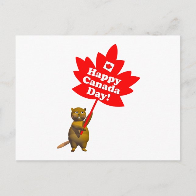 Canada Day Beaver and Maple Leaf Postcard (Front)