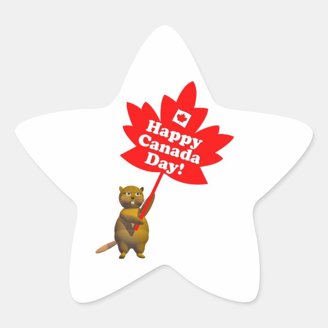 Canada Day Beaver and Maple Leaf Star Sticker (Front)