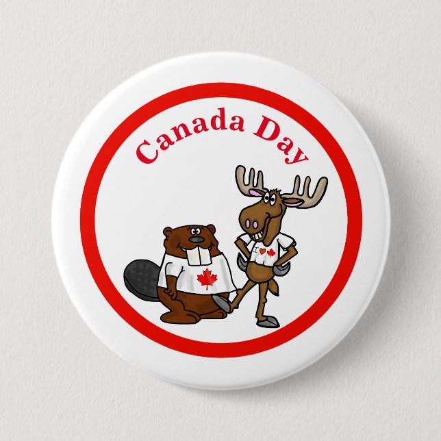 Canada Day Button - Beaver and Moose (Front)