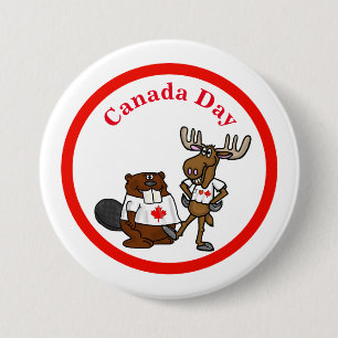 Canada Day Button - Beaver and Moose