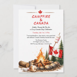 Canada Day Campfire Party Cozy Bonfire BBQ Invitat Invitation
