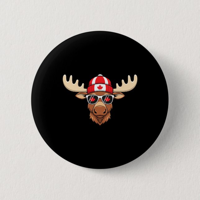 Canada Day Canadian Flag Maple Leaf Moose Sungles  2 Inch Round Button (Front)